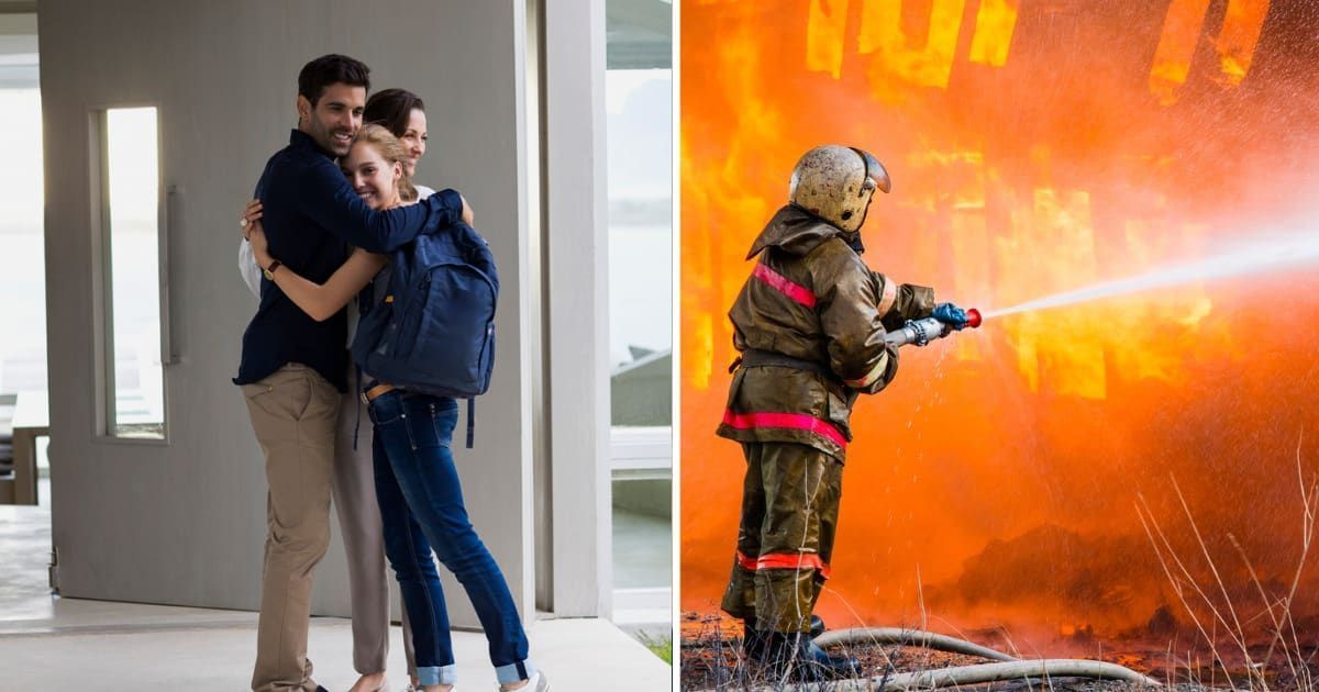 (L) Man hugging his daughter with his wife; (R) A fireman extinguishing a fire. (Cover image source: Getty Images | Photo by (L) Letizia Le Fur; (R) DarthArt)