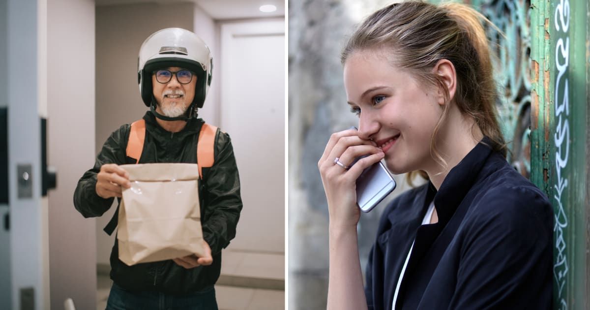 (L) Chinese delivery man at door. (R) Young woman blushing. (Representative Cover Image Source: Getty Images | (L) Edwin Tan, (R) Oliver Rossi)