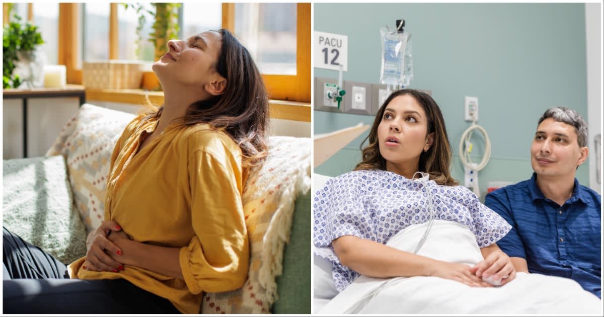 (L) A woman suffering from stomach ache ; (R) A couple listening to a surprising news from doctor at a hospital (Representative Cover Source: Getty Images | Photo by (L) miodrag ignjatovic ; (R) SDI Productions)