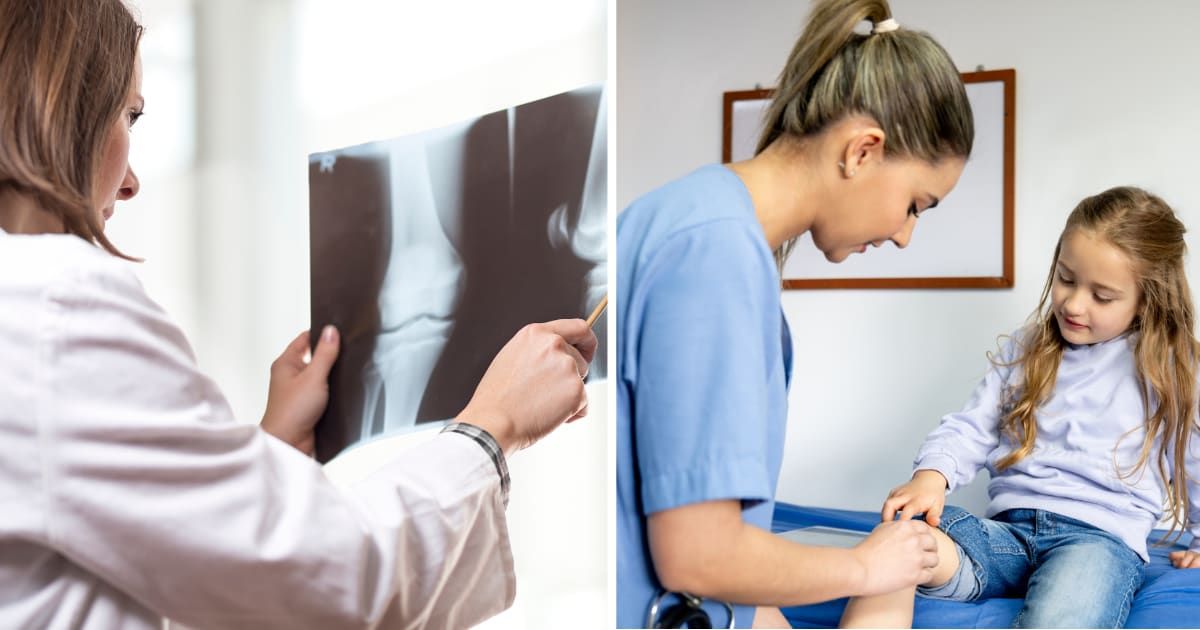 (L) Doctor checking X-ray. (R) Nurse with girl child. (Representative Cover Image Source: Getty Images | (L) vladans, (R) Hispanolistic)