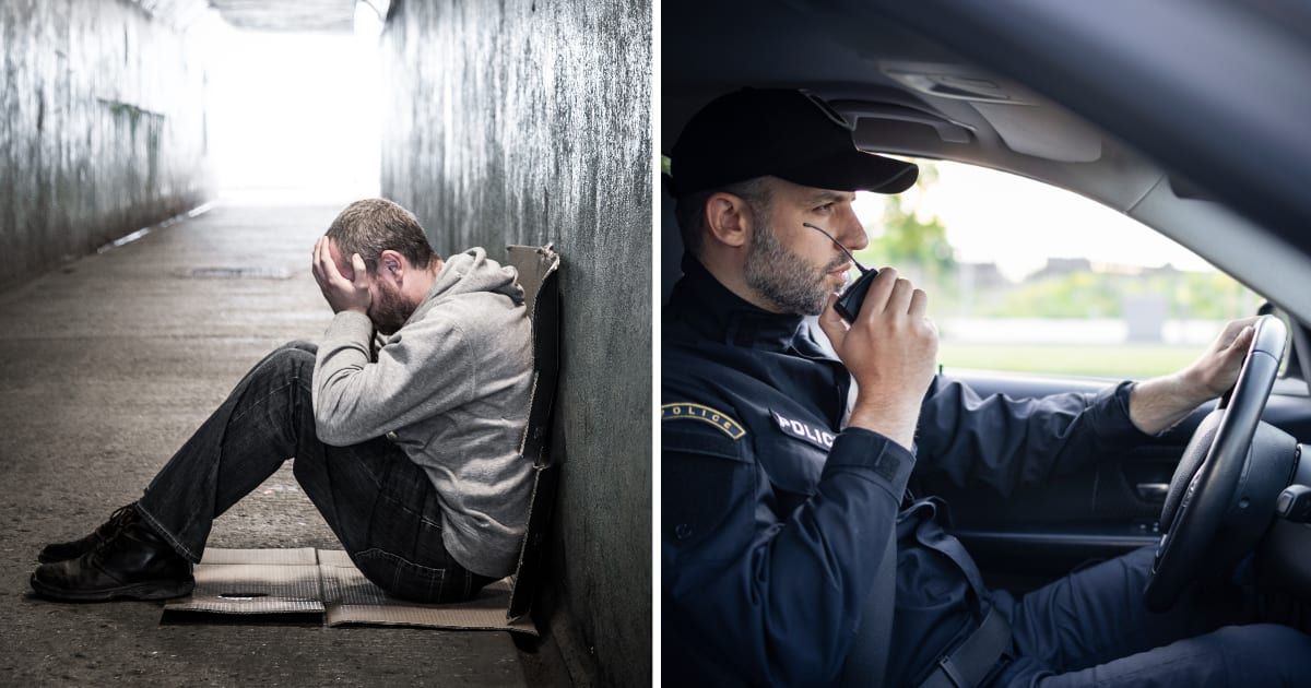 (L) A sad man sitting. (R) A cop driving. (Representative Cover Image Source: Getty Images | (L) coldsnowstorm, (R) Ivan pantic)