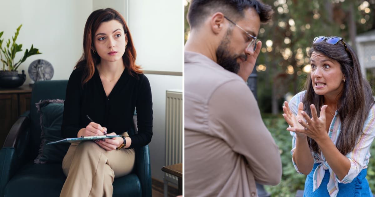 (L) A therapist taking a session. (R) A couple fighting. (Representative Cover Image Source: Getty Images | (L) ilkercelik, (R) Vladimir Vladimirov)