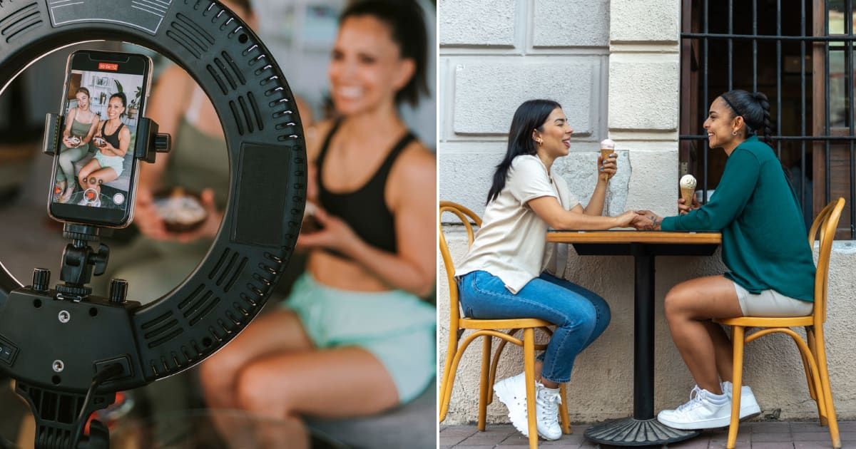 (L) Influencer recording a video; (R) A date (Cover image source: Getty | Photo by (L) Westend61; (R) FG Trade Latin)