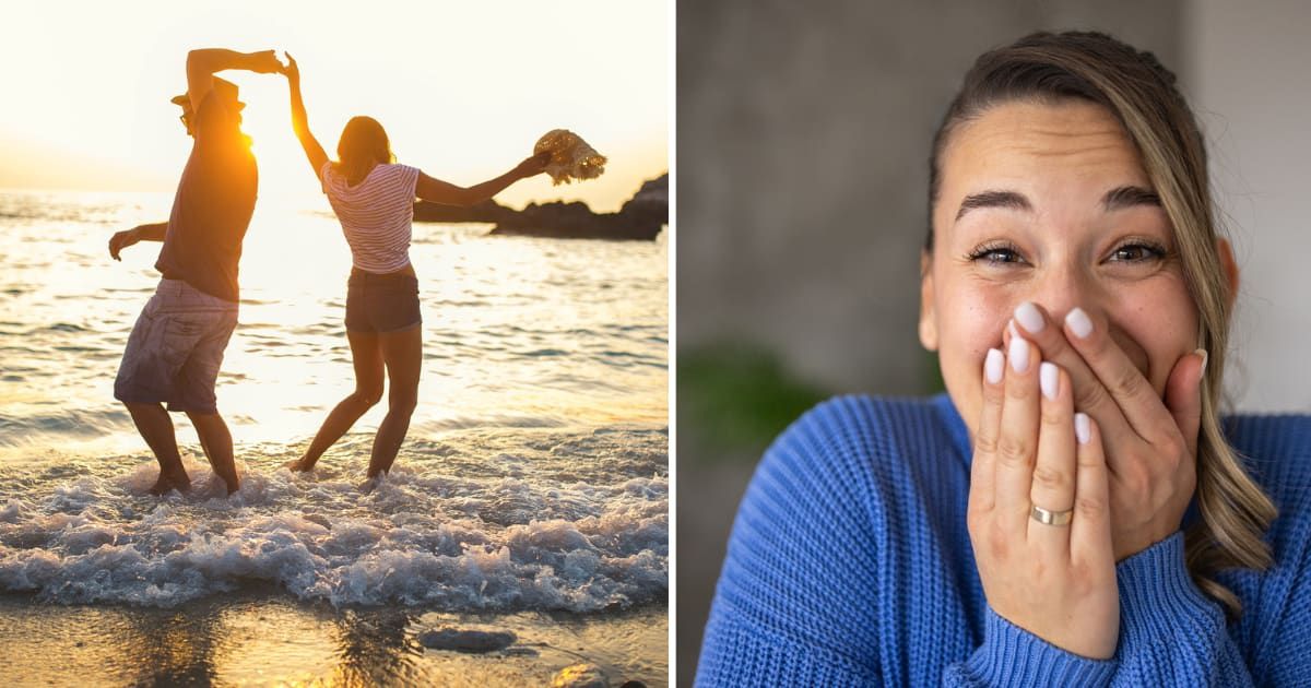 (L) Couple enjoying at a beach; (R) Man proposes to his girlfriend (Representative Cover image source: Getty | Photo by (L) miodrag ignjatovic; (R) miodrag ignjatovic) 