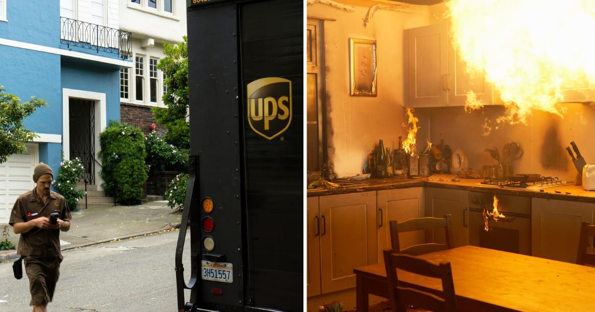 (L) An UPS driver out for delivery; (R) Kitchen caught on fire (Representative Cover image source: Getty | Photo by (L) RiverNorthPhotography; (R) Michael Blann)