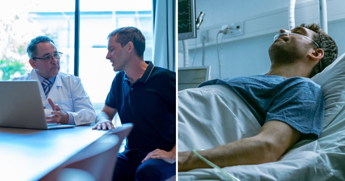 (L) A patient talking to a doctor; (R) A man lying in hospital (Representative cover Image source: Getty | Photo by (L) wera Rodsawang; (R) gorodenkoff)