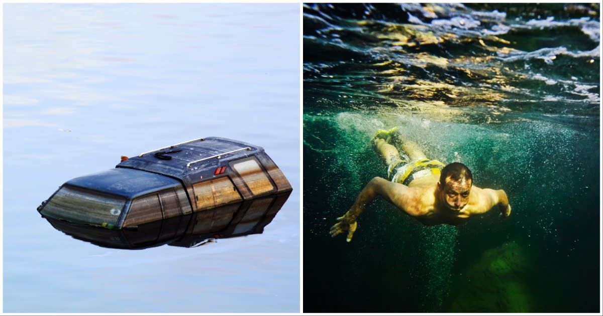 (L ) A car drowning in a river ; (R) A man diving underwater (Representative Cover Source: Getty Images | Photo by (L) skynavin ; (R) Thomas Barwick)