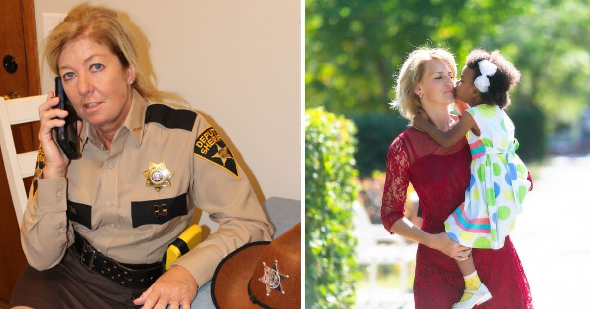 (L) A deputy sheriff on call; (R) A child with adoptive mother (Representative cover image source: getty | Photo by (L) Thomas Stone; (R) Alexey Emelyanov)