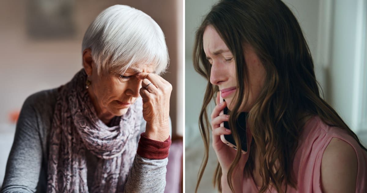 (L) An old woman stressed. (R) A young woman crying on phone. (Representative Cover Image Source: Getty Images | (L) Cecelie_Arcurs, (R) Stockbusters)