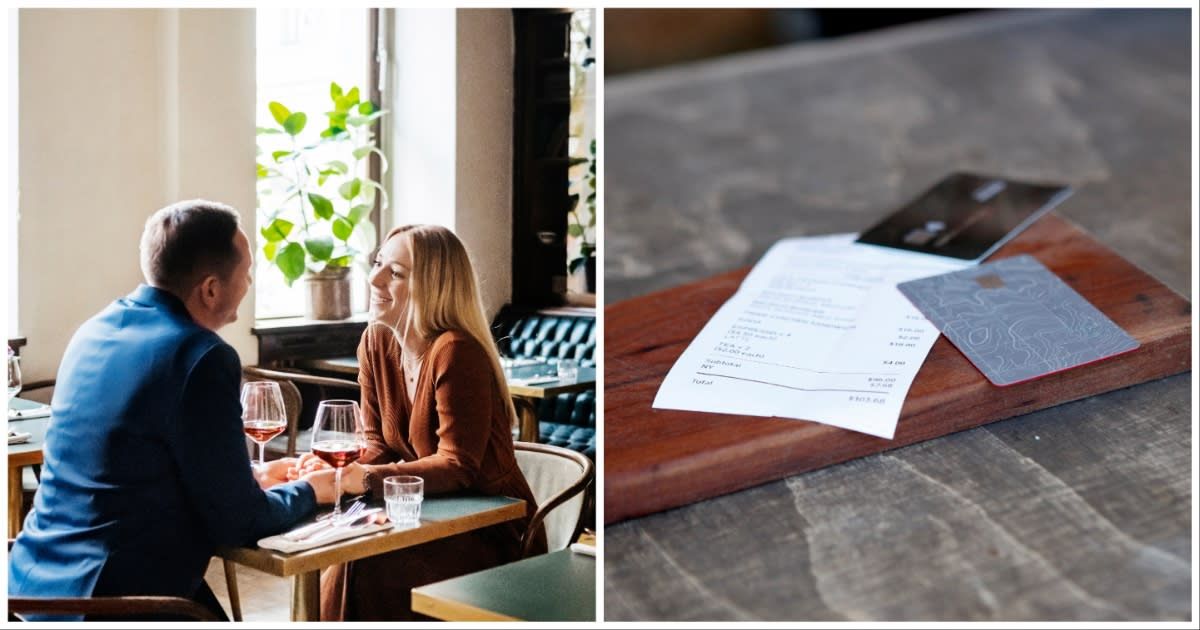 (L ) A couple dining on their date ; (R) A restaurant bill (Representative Cover Source: Getty Images | Photo by (L) Tom Werner ; (R) Tim Kitchen)