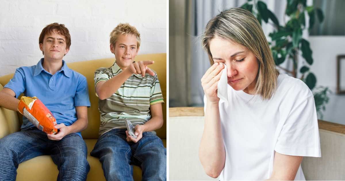 (L) Two teenage boys sitting eating snacks. (R) Mature woman crying. (Representative Cover Image Source: Getty Images | (L) Jupiter images, (R) Ekaterina Goncharova)