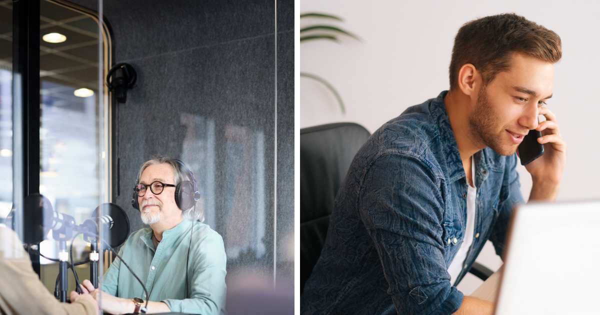 (L) A man on a radio show; (R) A man talking on the phone (Representative cover image source: Getty | Photo by (R) 	Johner Images; (L) 	dikushin)