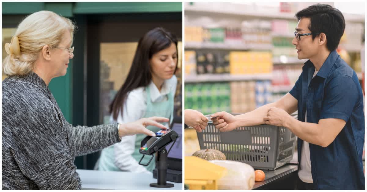 (L ) An elderly woman at the checkout line in a grocery store; (R) An asian cashier working at a store (Representative Cover Source: Getty Images | Photo by (L) zoranm; (R) Edwin Tan)