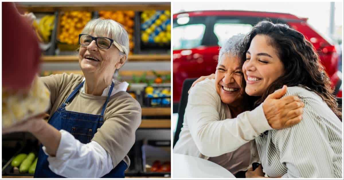 (L ) Elderly woman working at a store ; (R) An elderly woman hugging another woman (Representative Cover Source: Getty Images | Photo by (L) miodrag ignjatovic ; (R) FG Trade Latin)