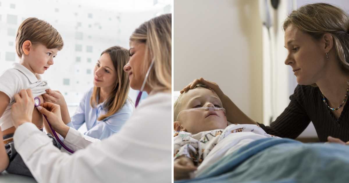 (L) Young boy getting check up. (R) Young boy in hospital bed. (Representative Cover Image Source: Getty Images | (L) miljko, (R) rubberball)