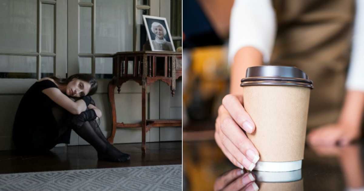 (L) A mourning woman; (R) A coffee order (Representative Cover Source (L) Pexels | Cottonbro Studio; (R) Getty | Nitat Termmee)