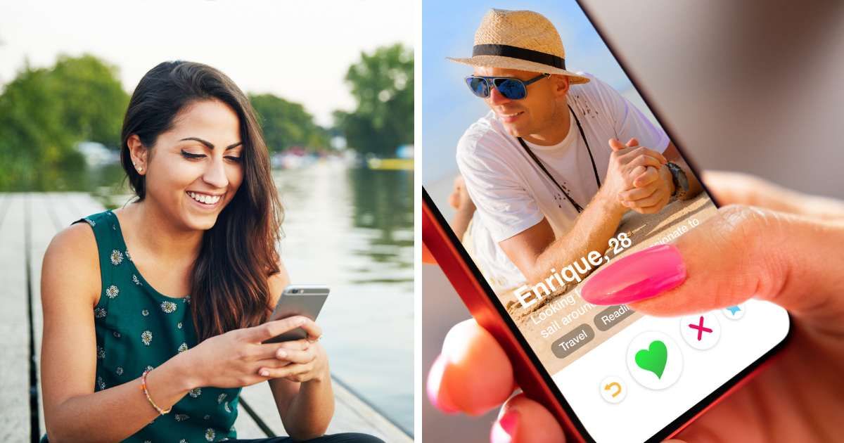 (L) A woman looking at her phone; (R) Dating app profile (Representative cover image source: Getty | Photo by (L) Tim Robberts; (R) 	grinvalds