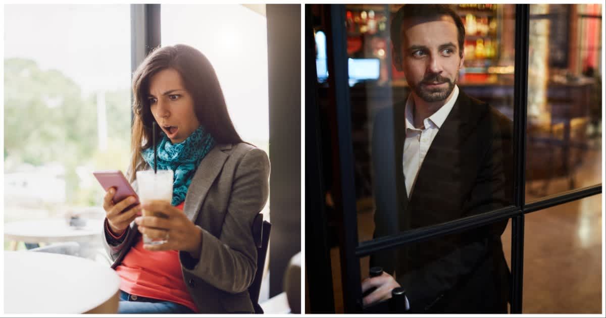 (L ) Woman on a date, looks shocked reading something on her phone ; (R) A man leaving a bar (Representative Cover Source: Getty Images | Photo by (L) urbazon ; (R) SeventyFour)