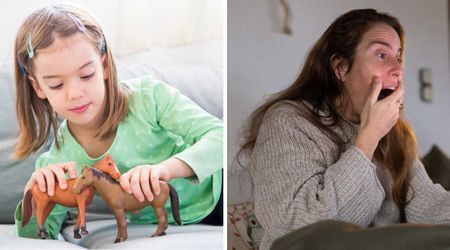 Mom left her daughter alone with her toy horses for 30 seconds — when she came back, the 'saddle' situation stopped her cold