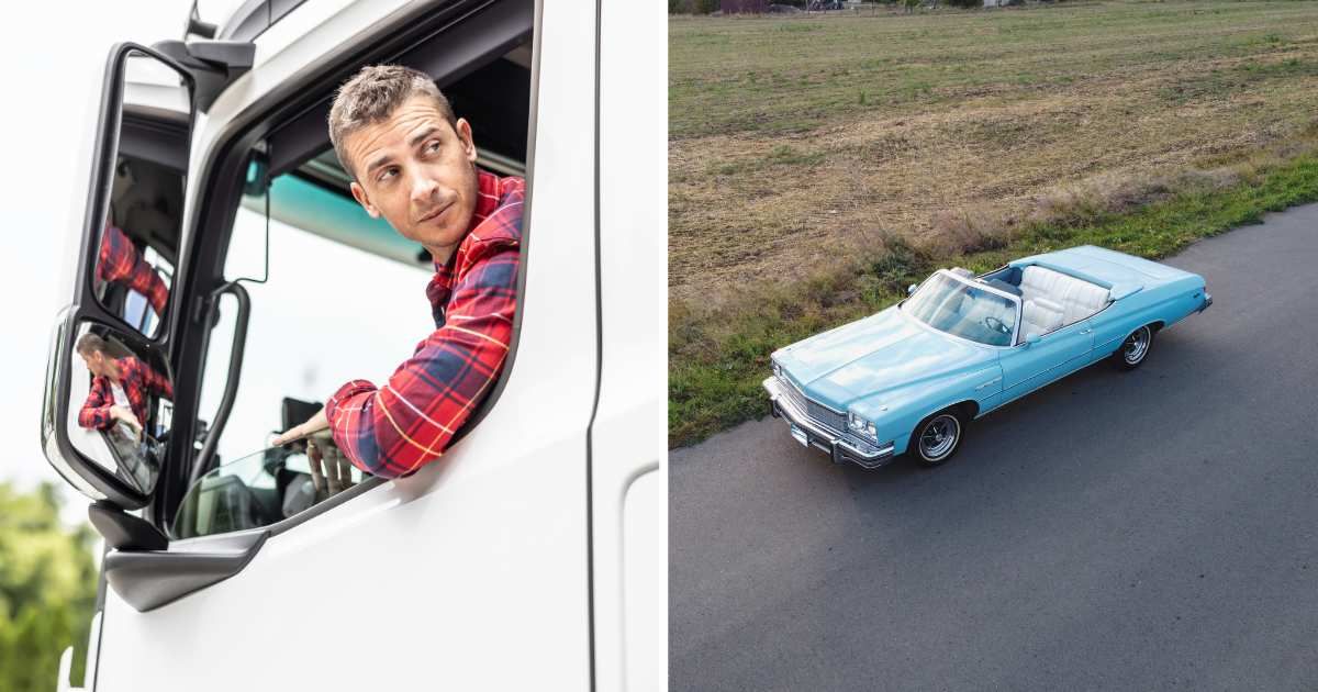 (L) Truck driver. (R) Car in middle of road. (Representative Cover Image Source: Getty Images | (L) simple images, (R) dmtryo rusev)