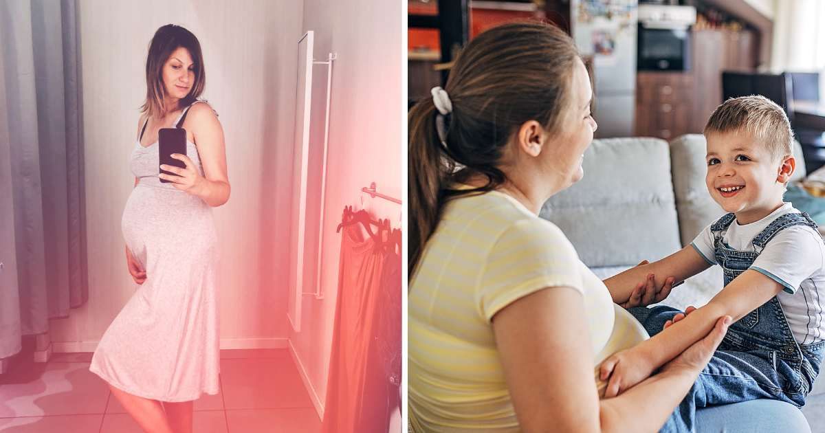 (L) Pregnant woman posing in front of mirror. (R) Pregnant mom with young son. (Representative Cover Image Source: Getty Images | (L) Aleksandar Nakic, (R) aywan88)