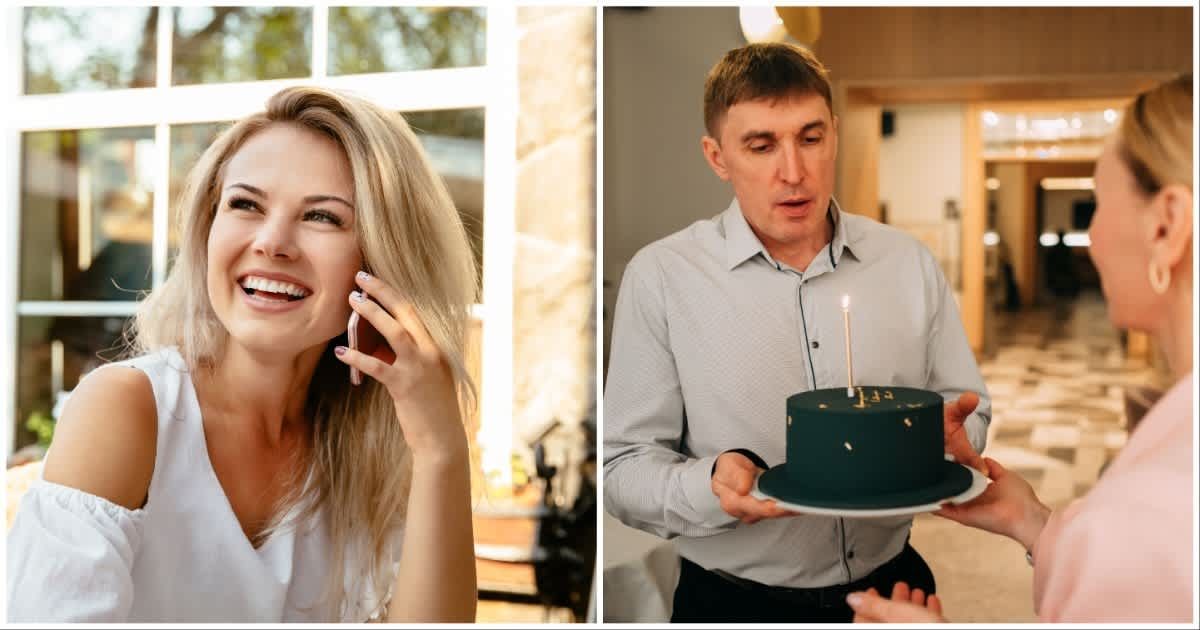 (L ) A woman making a call to someone ; (R) Husband looks surprised by looking at something written on cake (Representative Cover Image Source: Getty Images | Photo by (L) kkshepel ; (R) Svetlana Repnitskaya)