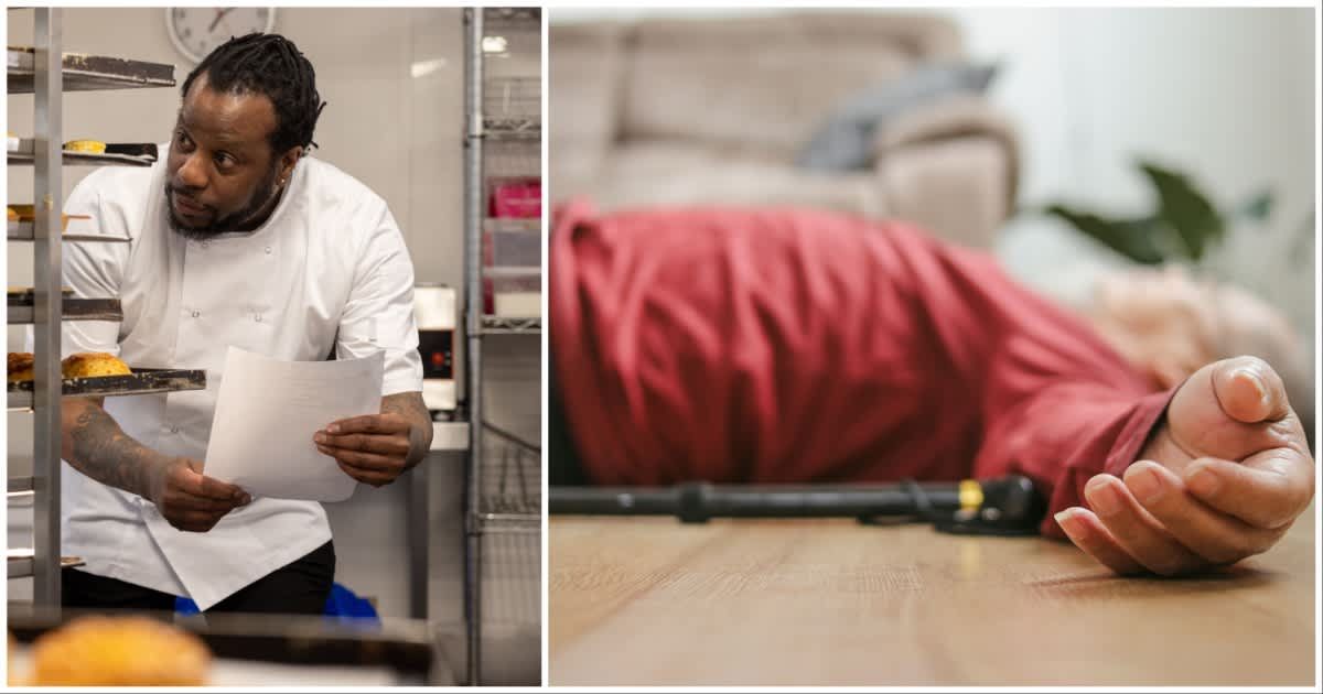(L ) A chef looking over someone ; (R) An old man lying on the ground (Representative Cover Image Source: Getty Images | Photo by (L) SolStock ; (R) Rani Nurlaela Desandi)