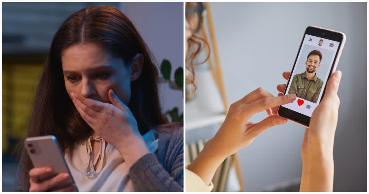 (L ) A woman looks shocked reading something on her phone ; (R) A woman checking a man's dating profile (Representative Cover Image Source: Getty Images | Photo by (L) Yuliia Kaveshnikova ; (R) Lacheev)