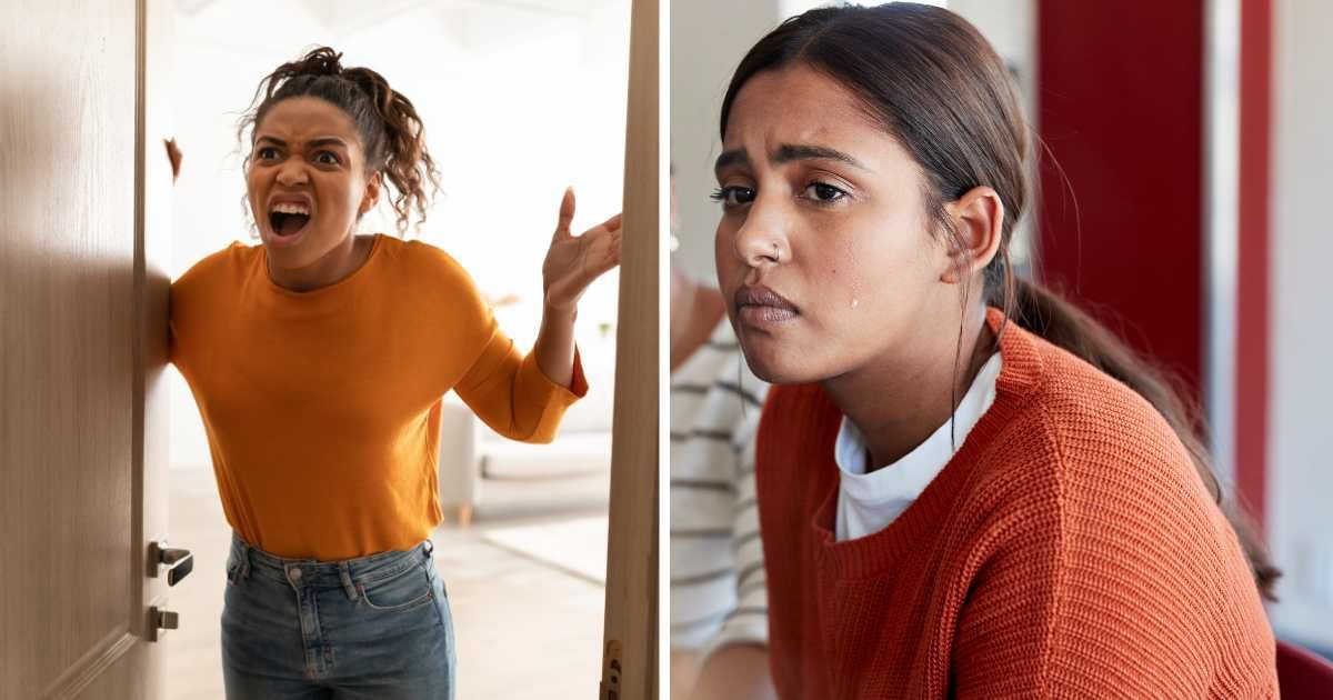 (L) Angry woman at door. (R) Woman crying. (Representative Cover mage Source: Getty Images | (L) Prostock studio, (R) Klaus Vedfelt)