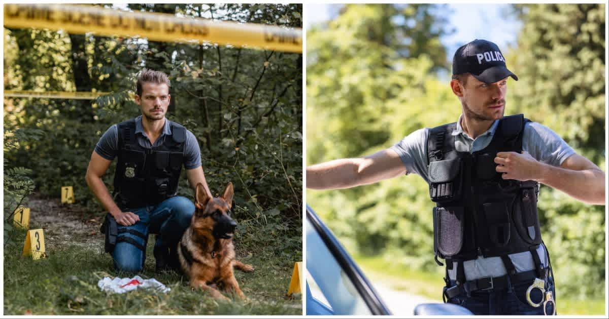 (L ) A police officer following a dog ; (R) A cop alerting fellow police officers after spotting something (Representative Cover Image Source: Getty Images | Photo by (L) AzmanJaka ; (R) AzmanJaka)