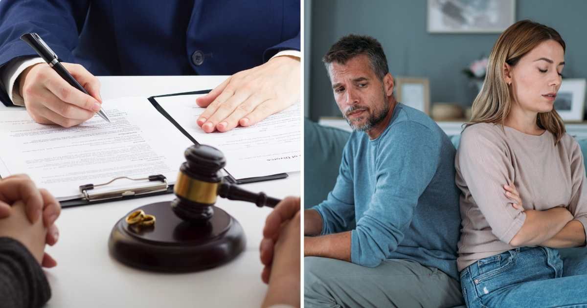 (L) A divorce lawyer writing something on form. (R) A couple angry with each other. (Representative Cover Image Source: Getty Images | (L) Avosb, (R) Violeta Stoimenova)