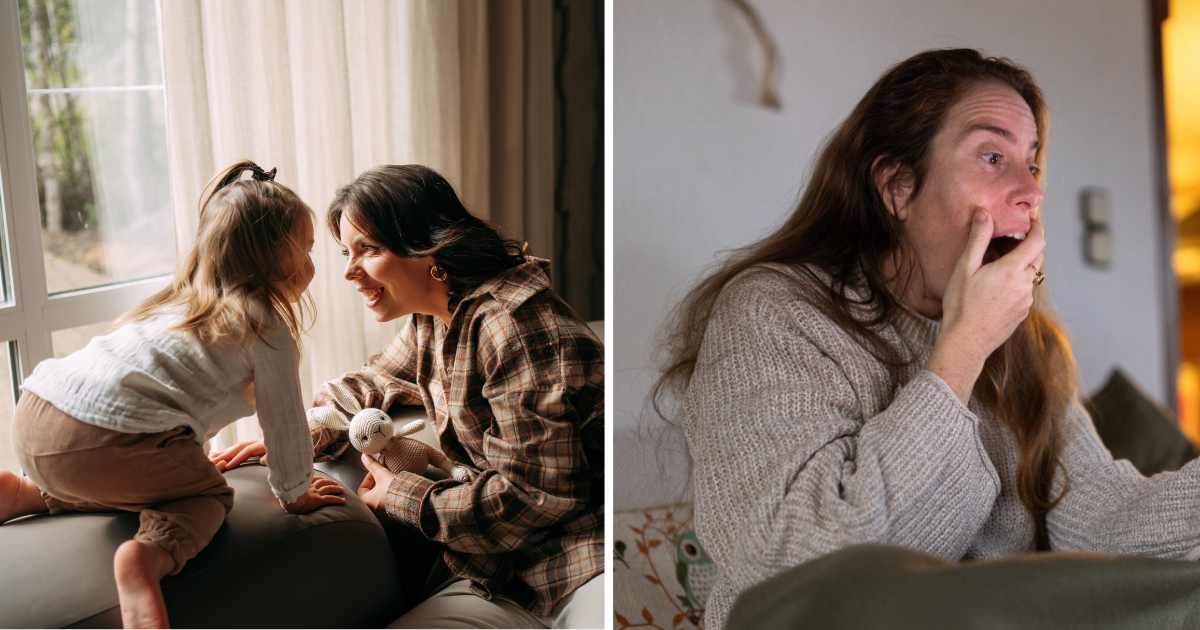 (L) Young girl talking to mom. (R) Woman shocked. (Representative Cover Image Source: Getty Images | (L) Svetlana Repnitskaya, (R) Corinna Kern)
