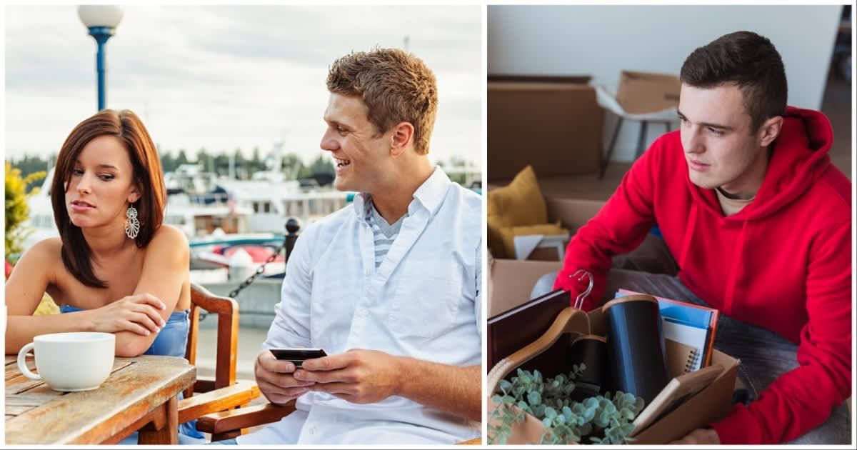 (L ) A woman looks annoyed by a man ; (R) A man moving out (Representative Cover Image Source: Getty Images | Photo by (L) jhorrocks ; (R) Dobrila Vignjevic)