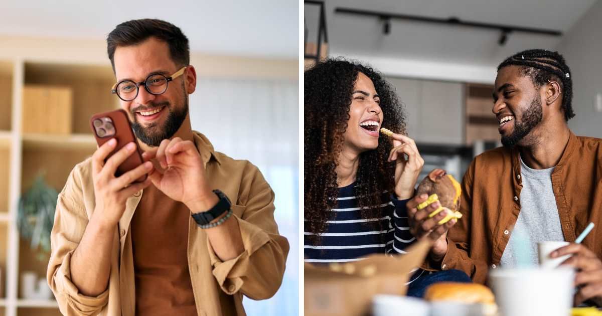 (L) Man using phone. (R) Couple having food at home. (Representative Cover Image Source: Getty Images | (L) RealPeopleGroup, (R) FG Trade)
