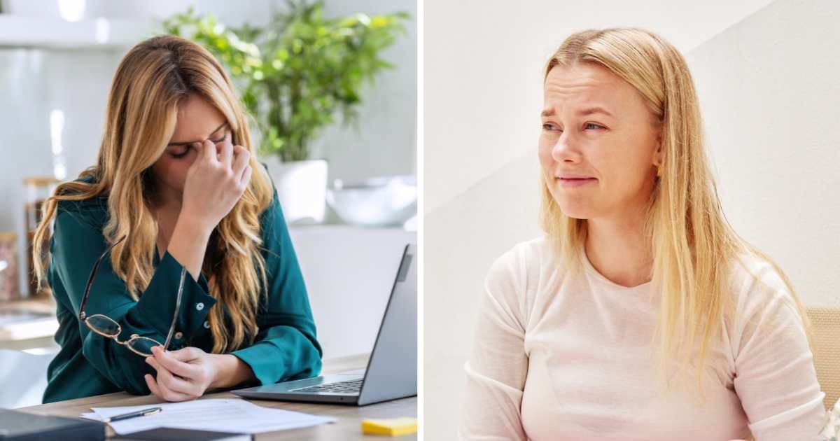 (L) Woman stressed at work. (R) Woman happy emotional. (Reprsentative Cover Image Source: Getty Images | (L) nensuria, (R) Ekaterina Demidova)