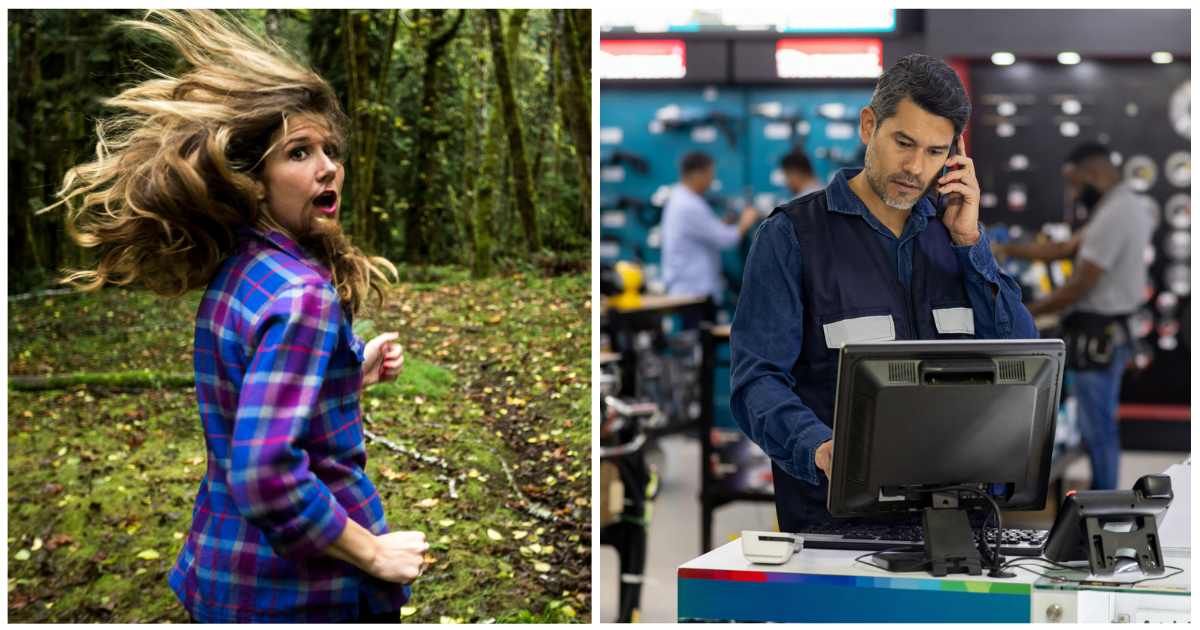 (L) A woman running away from someone; (R) A store staff member calling someone (Representative Cover Image Source: Getty Images | Photo by (L) Jordan Seimens ; (R) Hispanolistic)