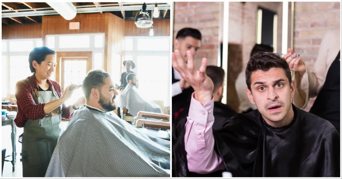 (L ) A hairdresser working on a man's hair ; (R) A man at a salon looks shocked (Representative Cover Image Source: Getty Images | Photo by (L) Thomas Barwick ; (R) JackF)