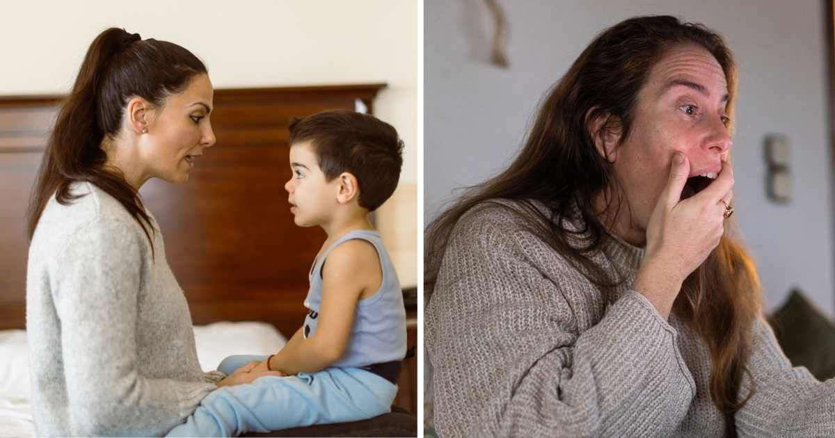 (L) Mom talking to toddler son. (R) Woman shocked. (Representative Cover Image Source: Getty Images | (L) Nosystem images, (R) Cori
 Kern)