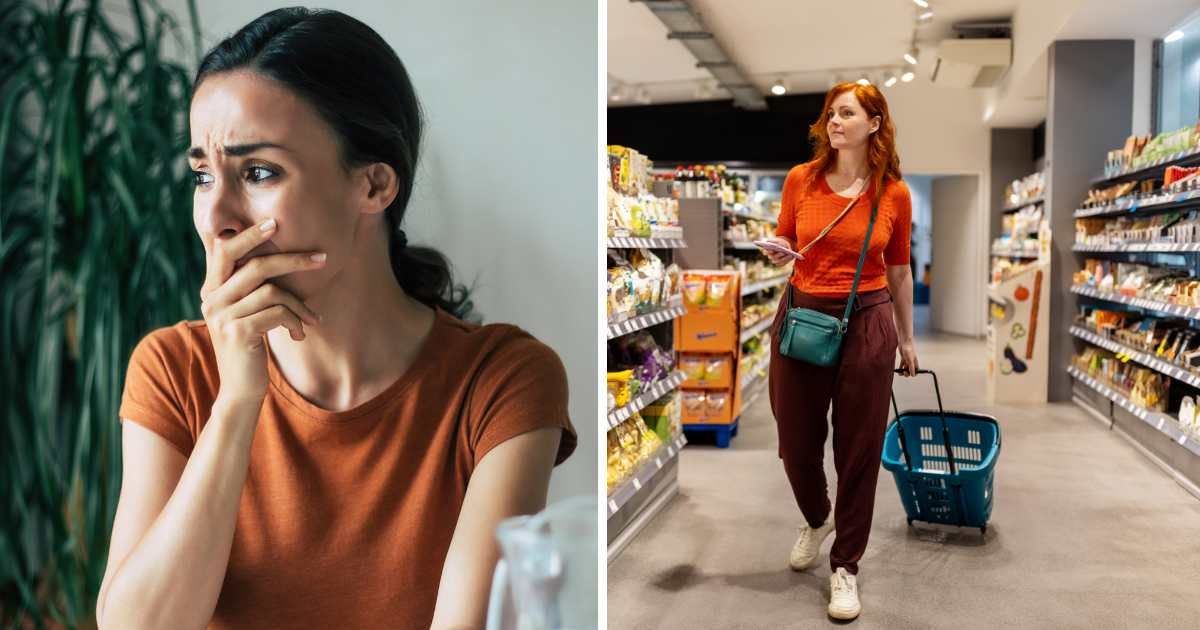 (L) Scared woman. (R) Woman grocery shopping in store. (Representative Cover Image Source: Getty Images | (L) Povozniuk, (R) Luis Alvarez)