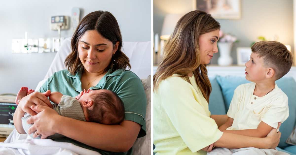 (L) Mom with newborn baby. (R) Mom talking to young son. (Representative Cover Image Source: Getty Images | (L) admamkaz, (R) draganab)