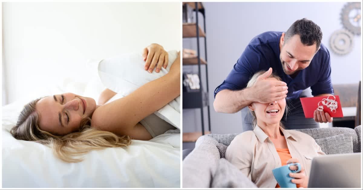 (L ) A woman dreaming in her sleep ; (R) A man surprising a woman with a letter (Representative Cover Image Source: Getty Images | Photo by (L) Daniel de la Hoz; (R) Jean-philippe WALLET)