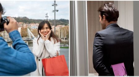 She agreed to model for a friend’s photo shoot. When her boyfriend sneaked up wearing a dapper suit holding a tiny box, she straight up screamed