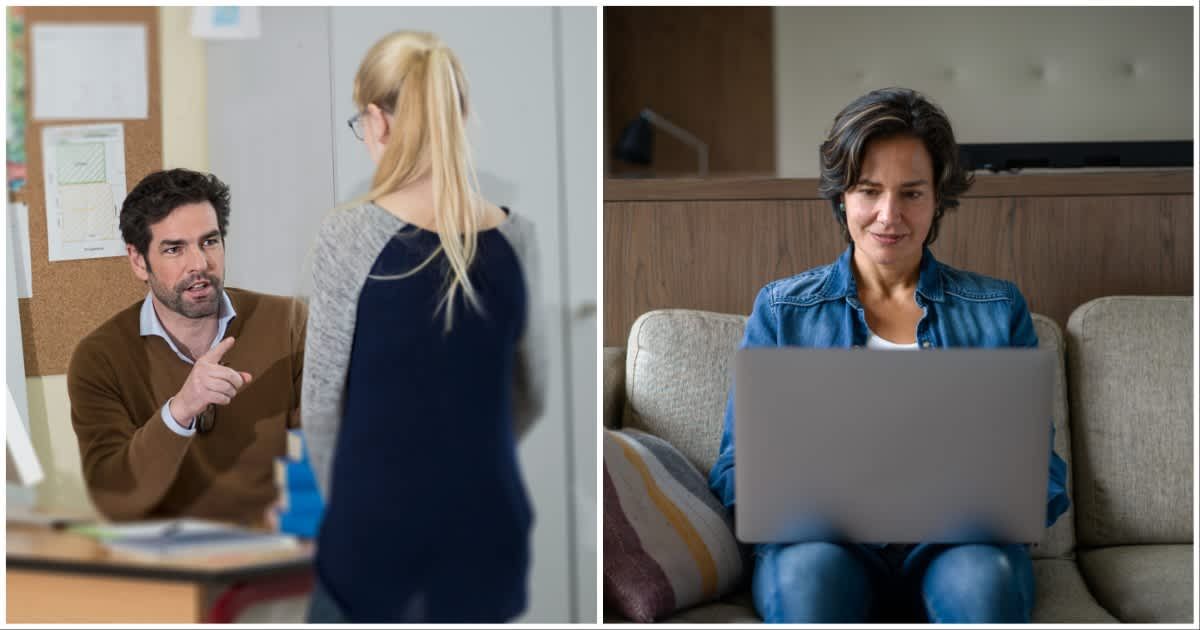 (L ) A teacher scolding a student ; (R) A woman writing an email (Representative Cover Image Source: Getty Images | Photo by (L) Niedring/Drentwett ; (R) Hispanolistic)
