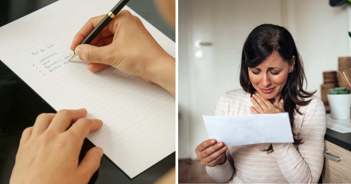 (L) Woman writing list. (R) Emotional woman reading letter. (Representative Cover Image Source: Getty Images | (L) triocean, (R) nortonrsx)