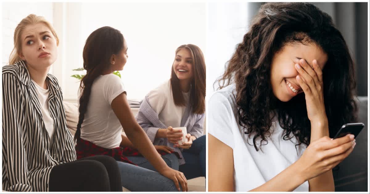 (L ) A woman feels ignored by her friends ; (R) A woman blushing from embarrassment, reading something on phone (Representative Cover Image Source: Getty Images | Photo by (L) Prostock-Studio ; (R) Kateryna Onyshchuk)
