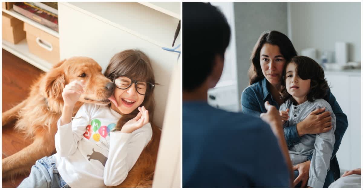 (L ) A dog licking a kid's face ; (R) A mother with her kid at the doctor's clinic (Representative Cover Image Source: Getty Images | Photo by (L) Marcia Fernandes ; (R) Maskot)
