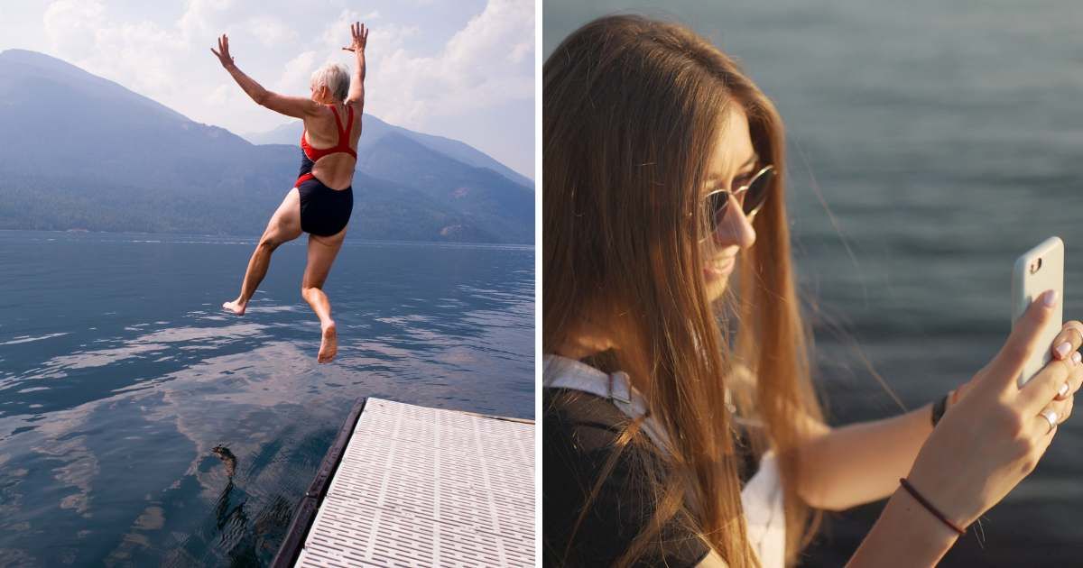 (L) Woman jumps into lake. (R) Young woman shocked. (Representative Cover Image Source: Getty Images | (L) Ira T. Nicolai, (R) ToL_U4F)