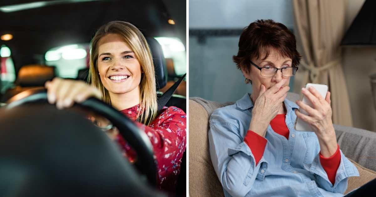 (L) Woman driving. (R) Old woman shocked looking at phone. (Representative Cover Image Source: Getty Images | (L) DjeclicS, (R) Steve Luker)