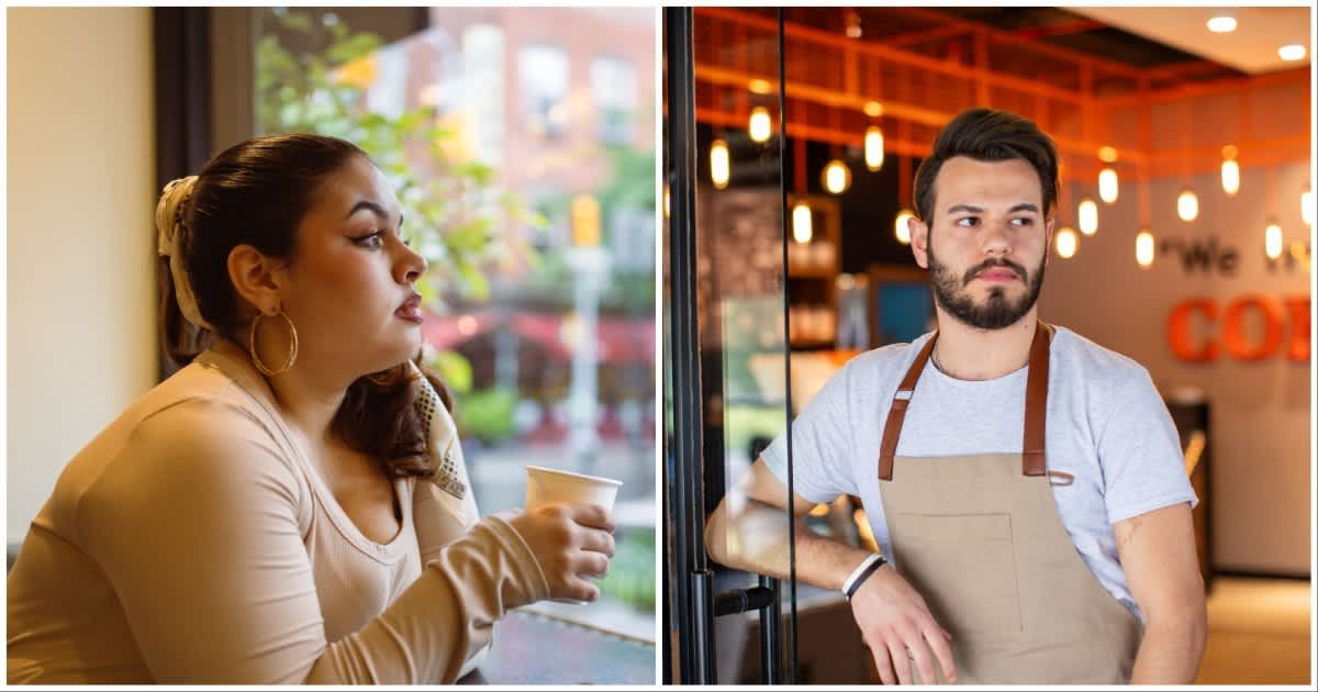 (L ) A woman at a cafe ; (R) A barista looks worried (Representative Cover Image Source: Getty Images | Photo by (L) NoSystem images ; (R) serts)