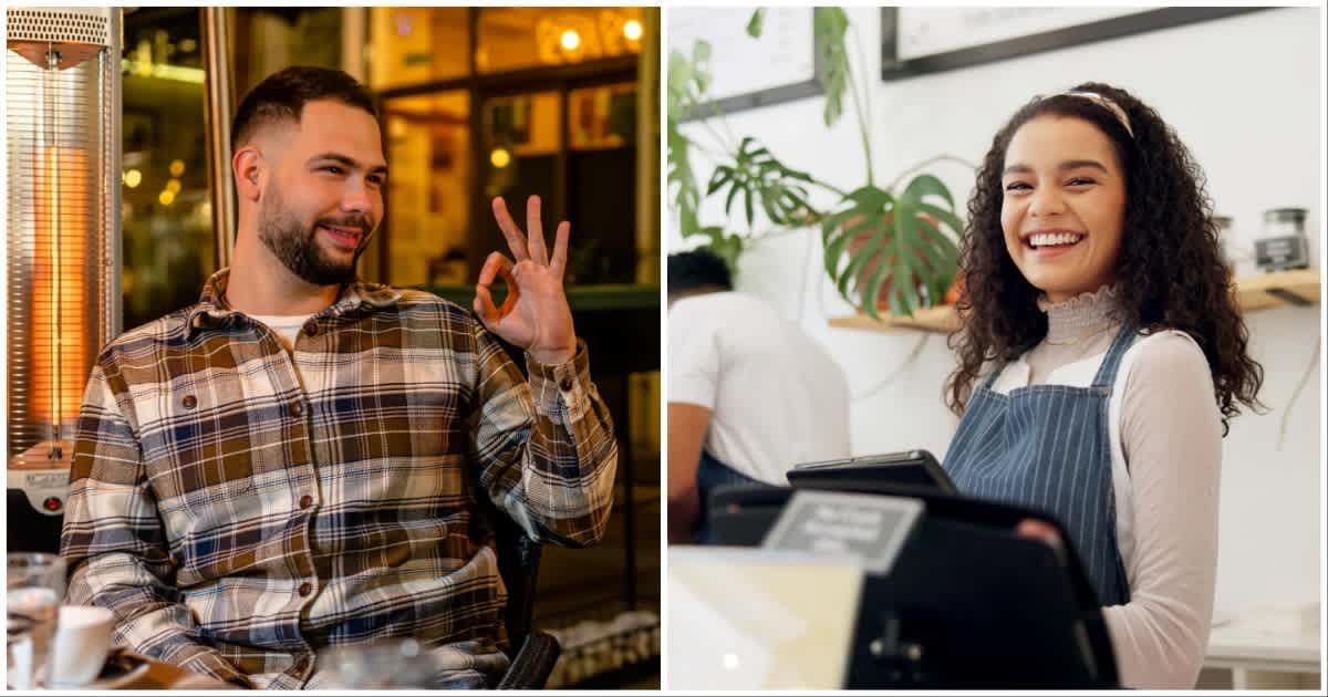 (L ) A man signing to order meals at a restaurant ; (R) A restaurant staffer taking orders (Representative Cover Image Source: Getty Images | Photo by (L) ProfessionalStudioImages ; (R) Jacob Wackerhausen)